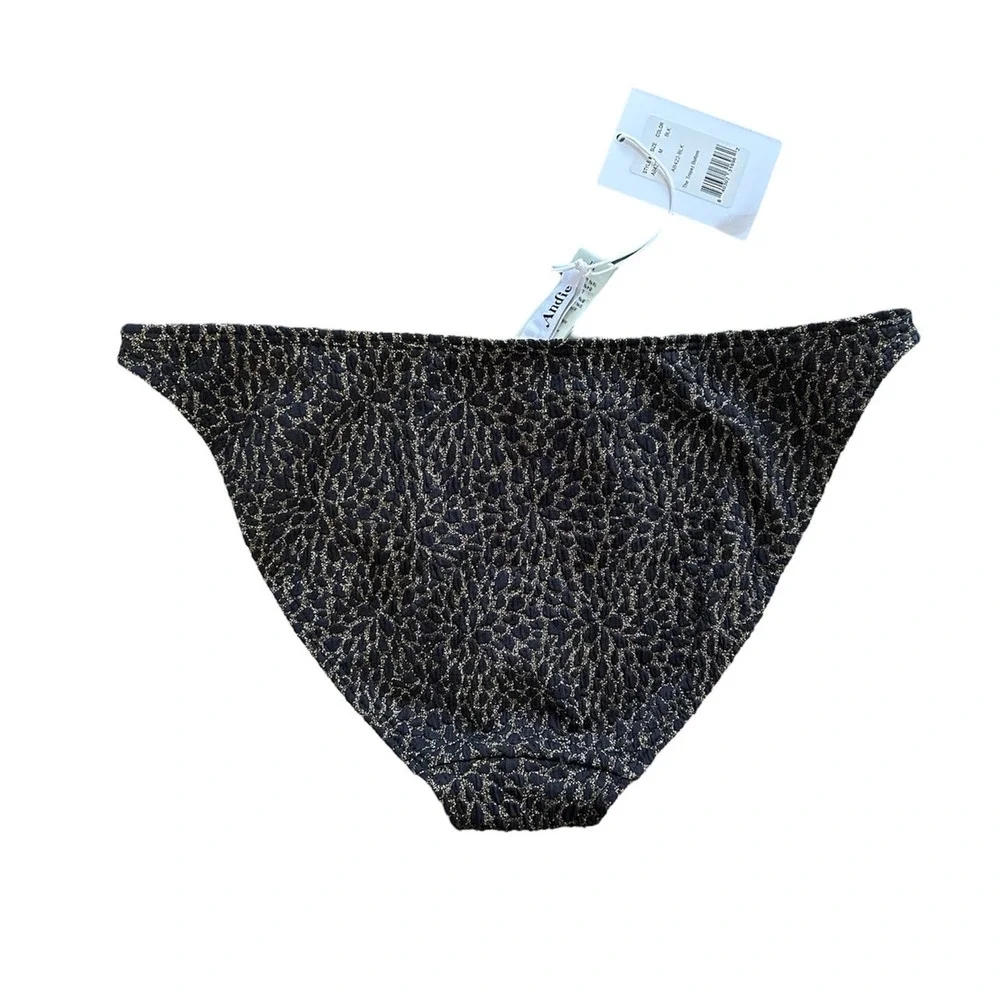 Andie Swim The Tropez Bikini Bottom In Black and Gold Print Size M NWT